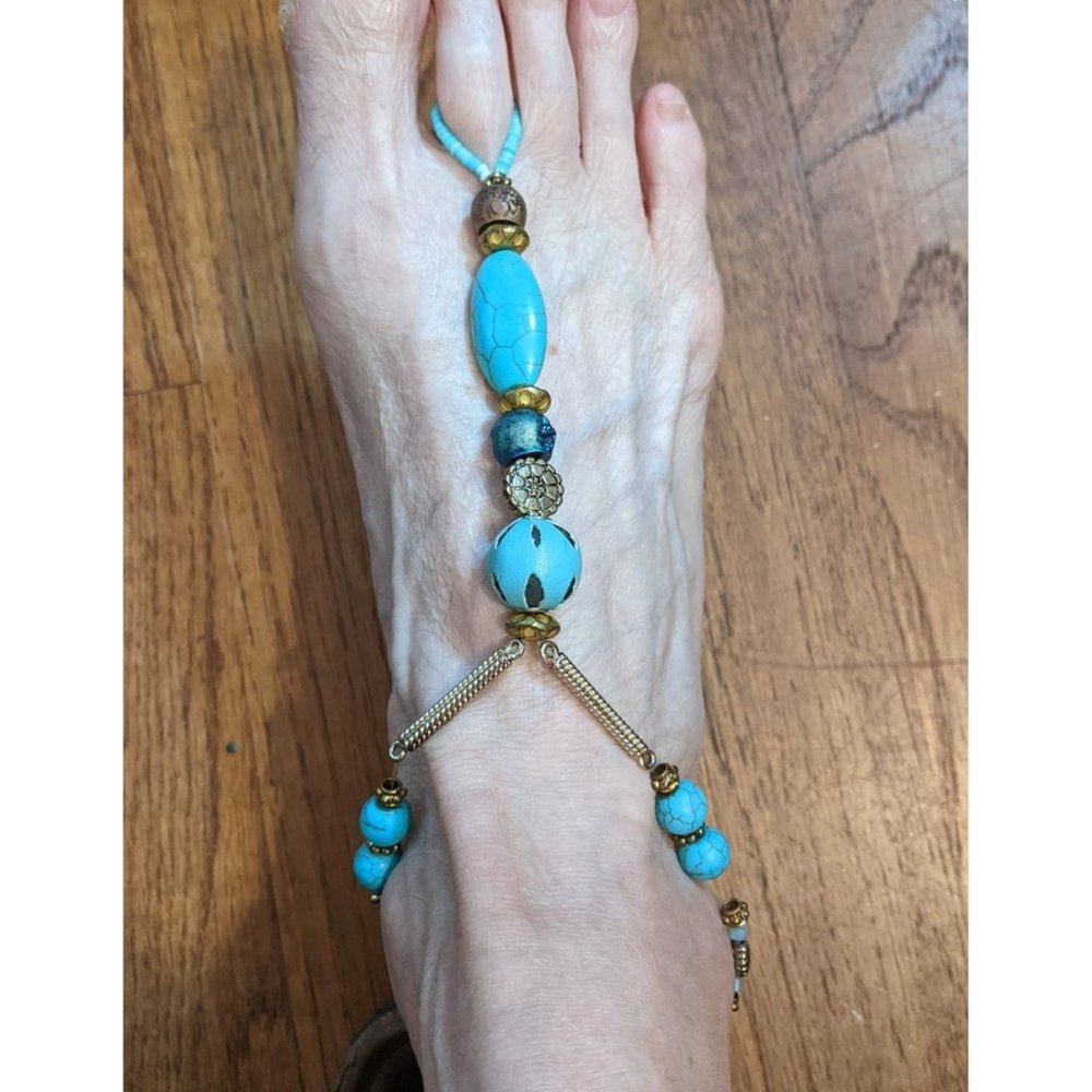 Single Barefoot Sandal Faux Turquoise Beaded